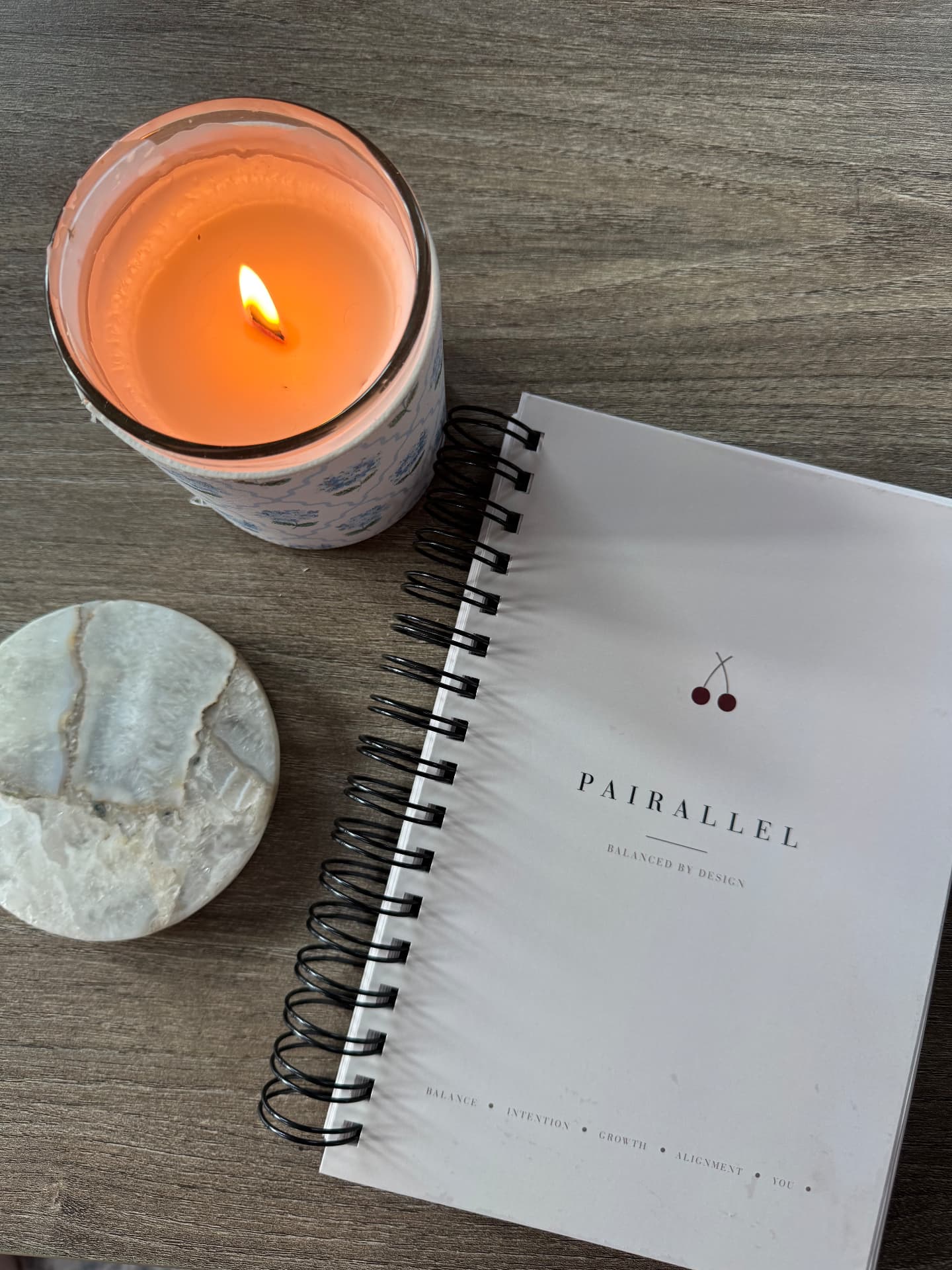 Pairallel planner cover with candle